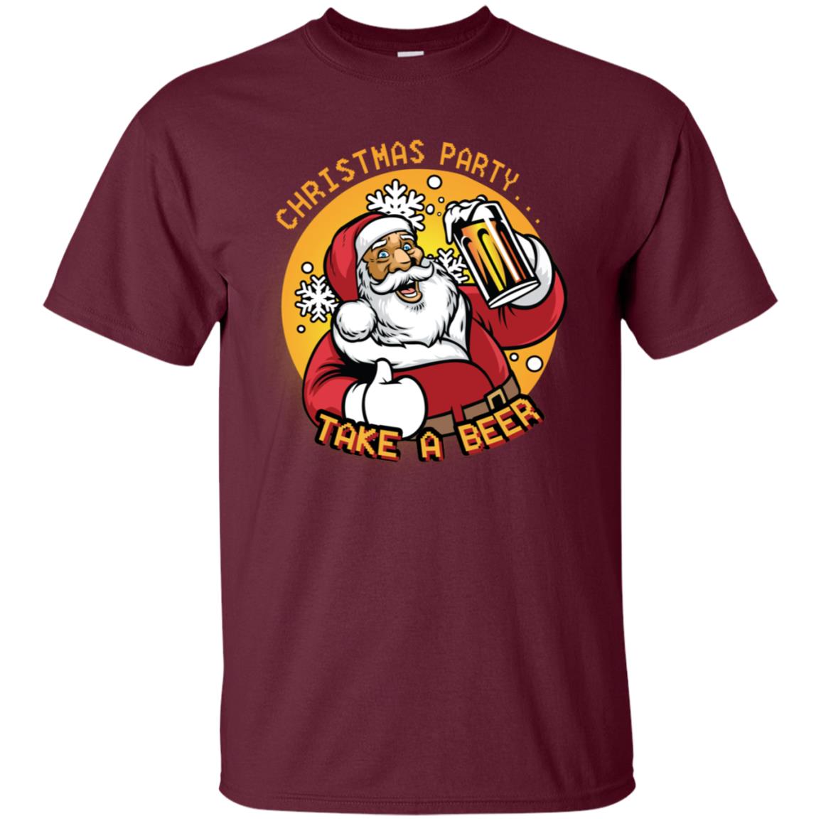 Christmas Party Take A Beer Santa X-mas Gift Shirt Maroon