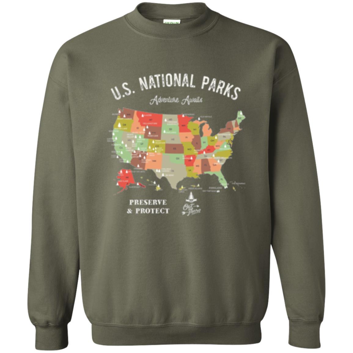 Hiking Camping T-shirt National Park Map Vintage T-shirt Military Green