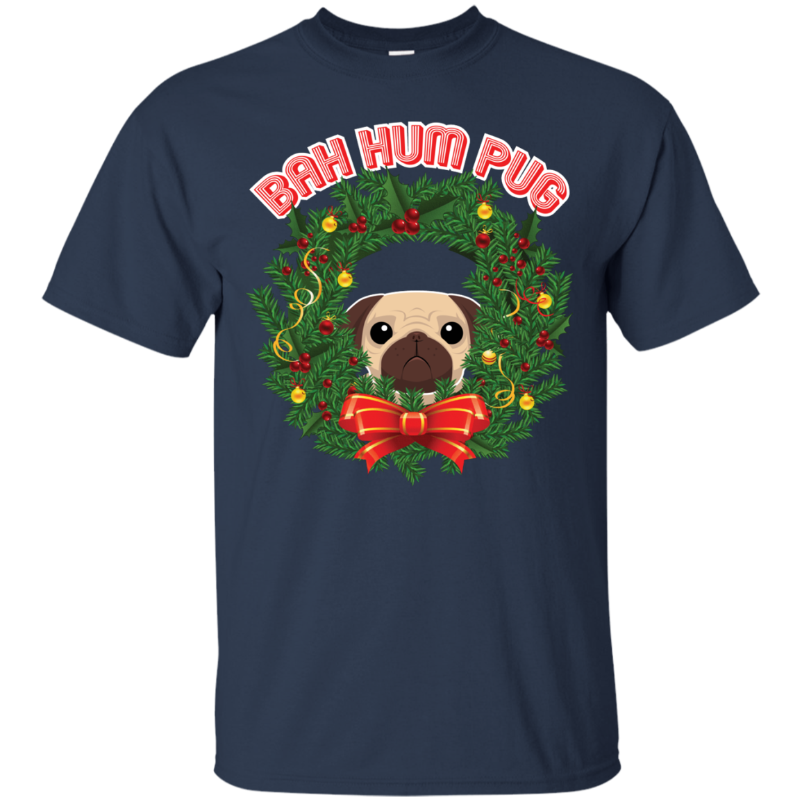Christmas T-Shirt Bah Hum Pug Navy