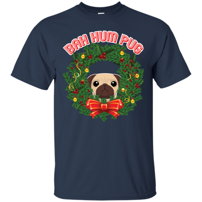 Christmas T-Shirt Bah Hum Pug Navy
