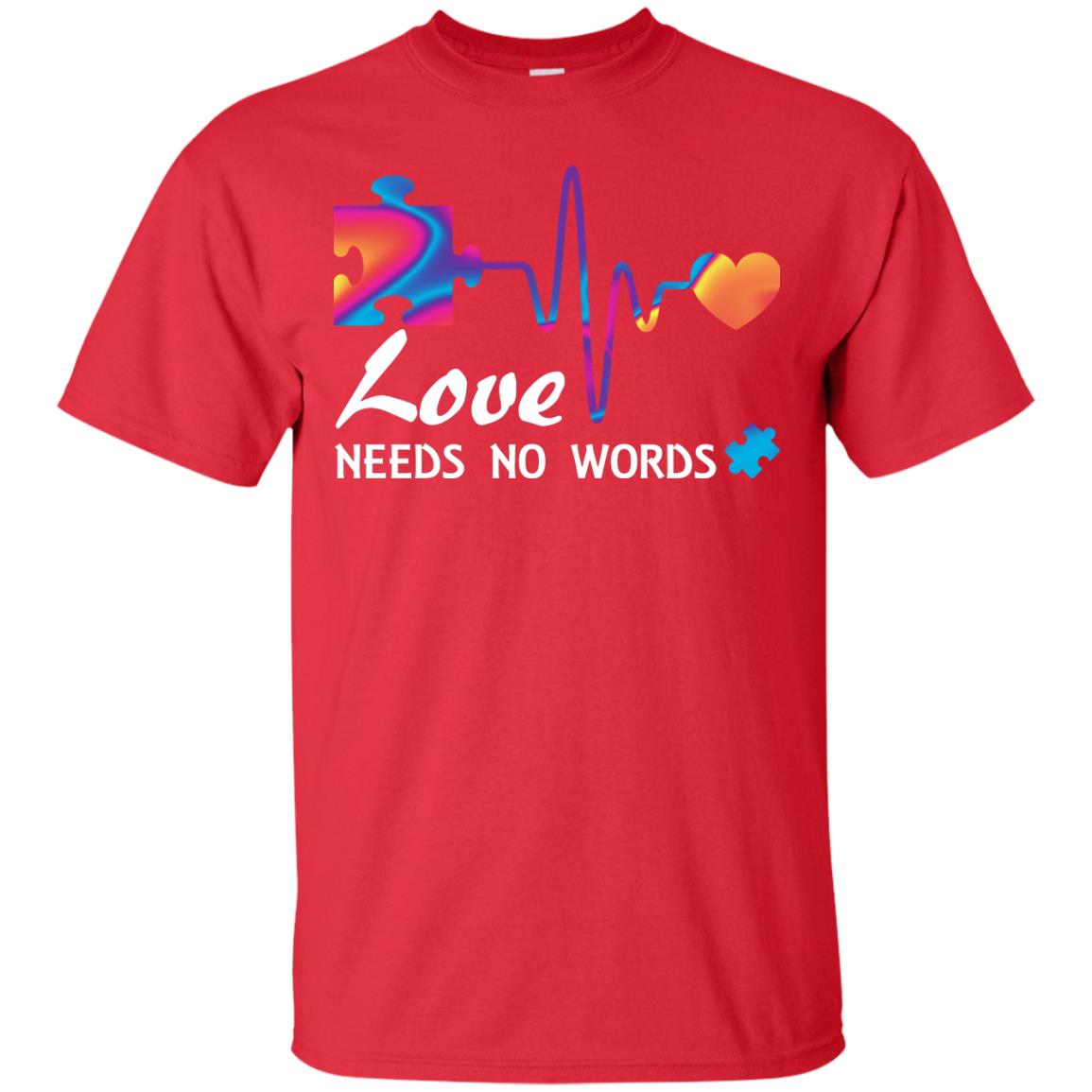 Love Needs No Words Puzzle Heartbeat Gift Shirt For Autism Awareness Red
