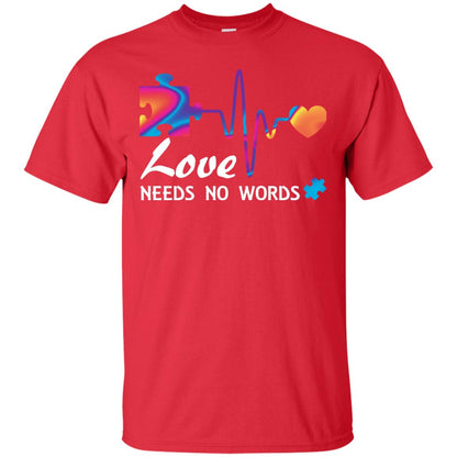 Love Needs No Words Puzzle Heartbeat Gift Shirt For Autism Awareness Red