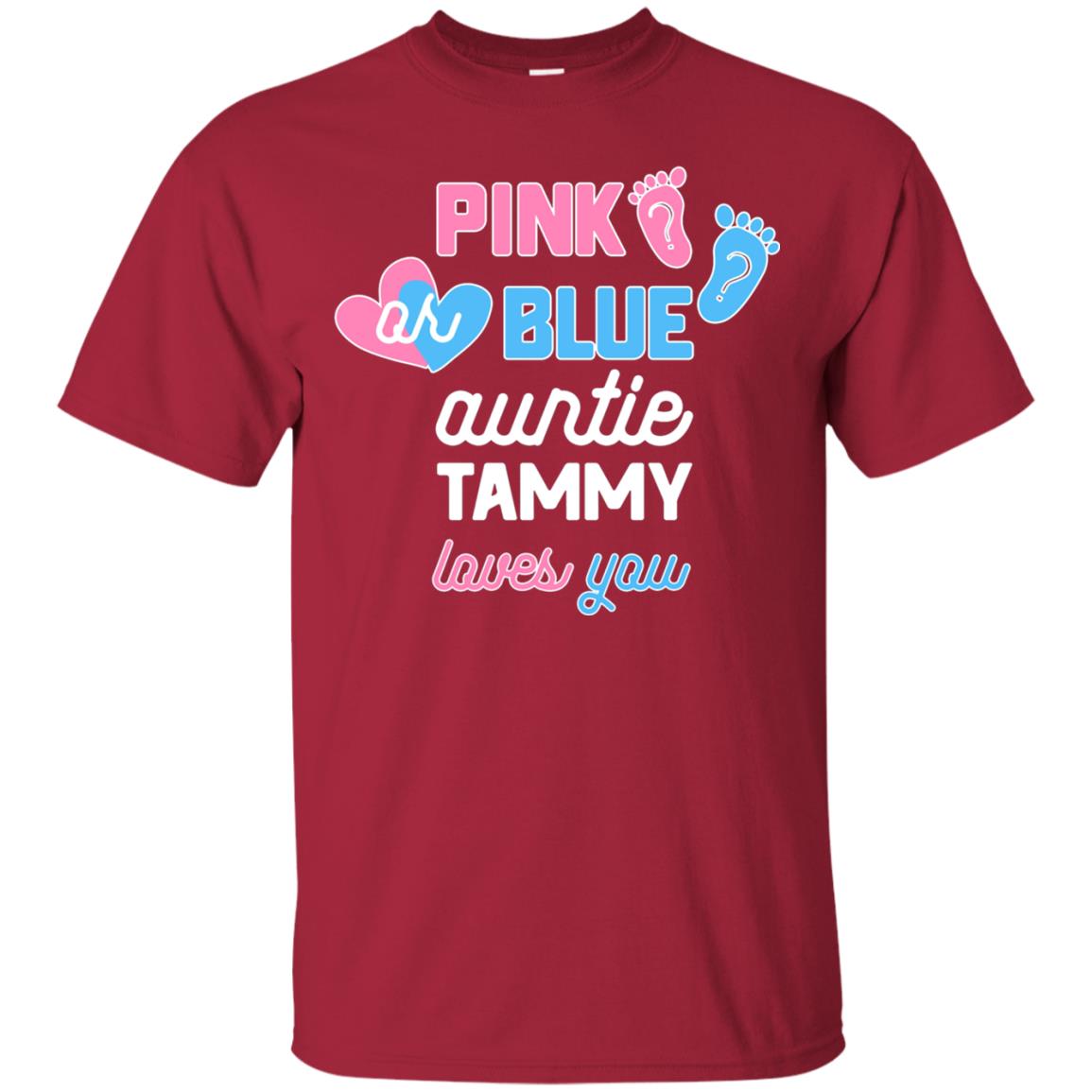 Gender Reveal Aunt Shirt Pink Or Blue Auntie Tammy Love You Cardinal
