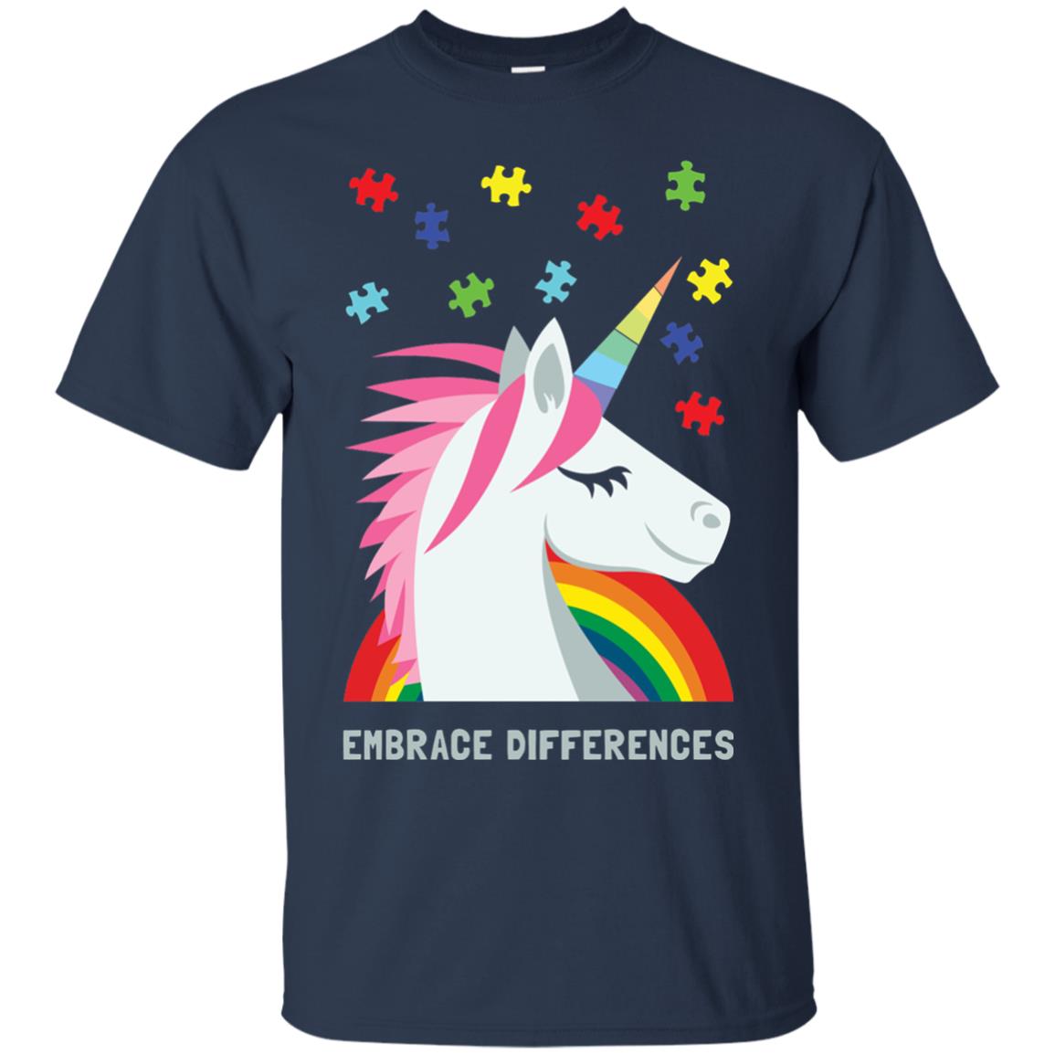 Autism Awareness Shirt Unicorn Puzzle Embrace Differences Navy