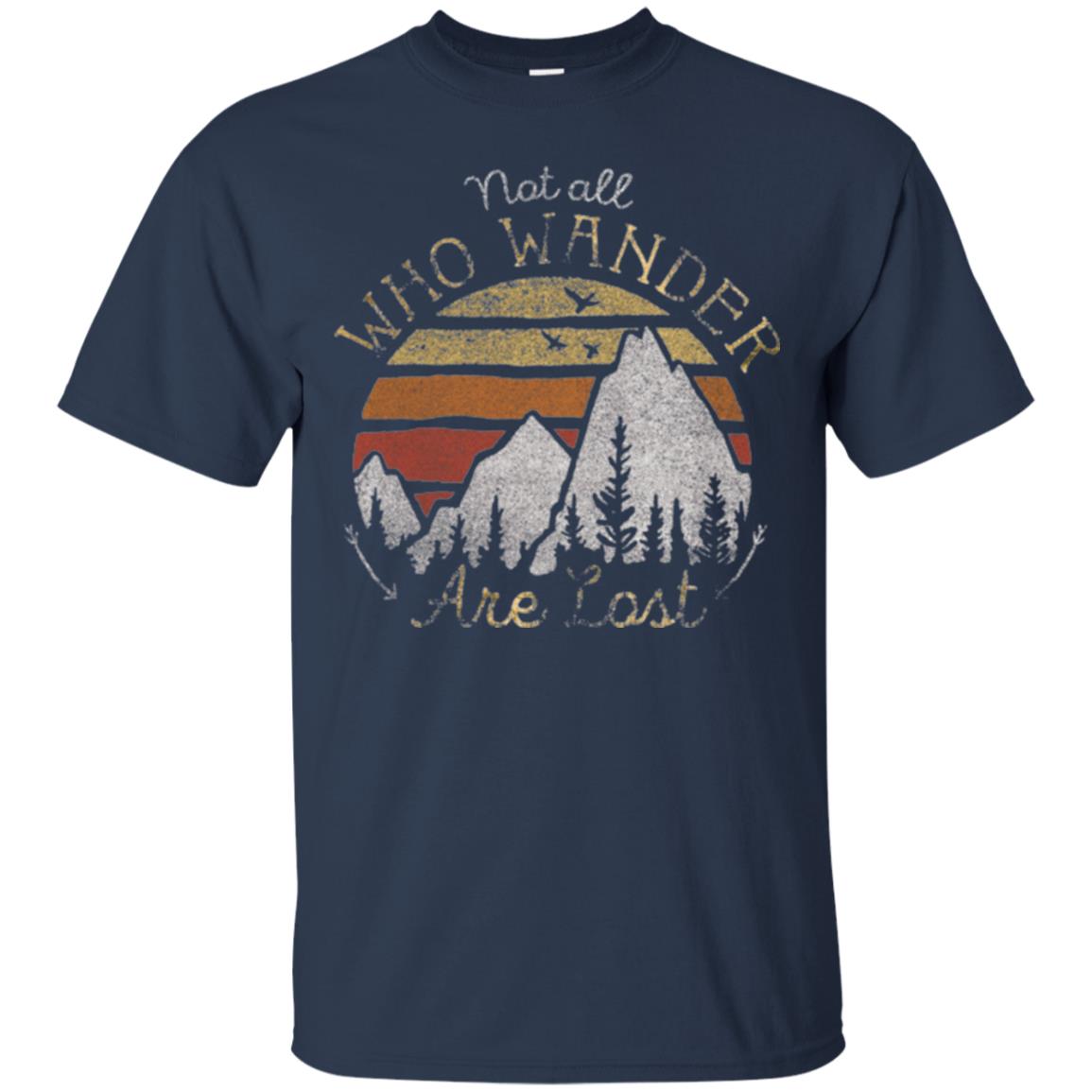 Gradient Mountain Gold T-shirt Not All Who Wander Are Lost Navy