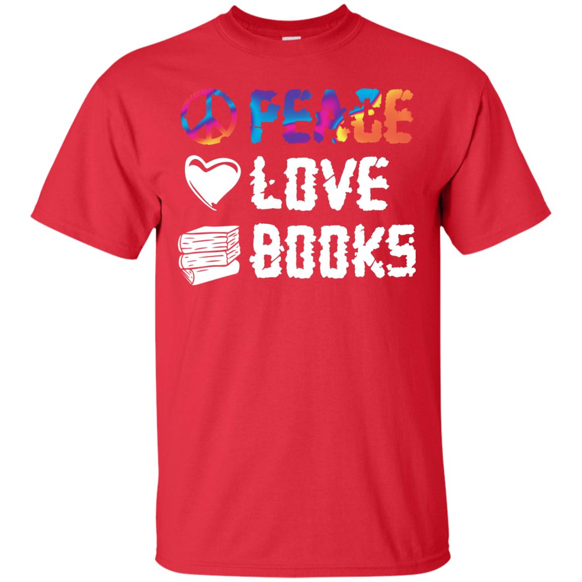 Peace Love Books Best Reading Shirt For Book Lover Red