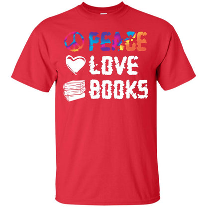 Peace Love Books Best Reading Shirt For Book Lover Red