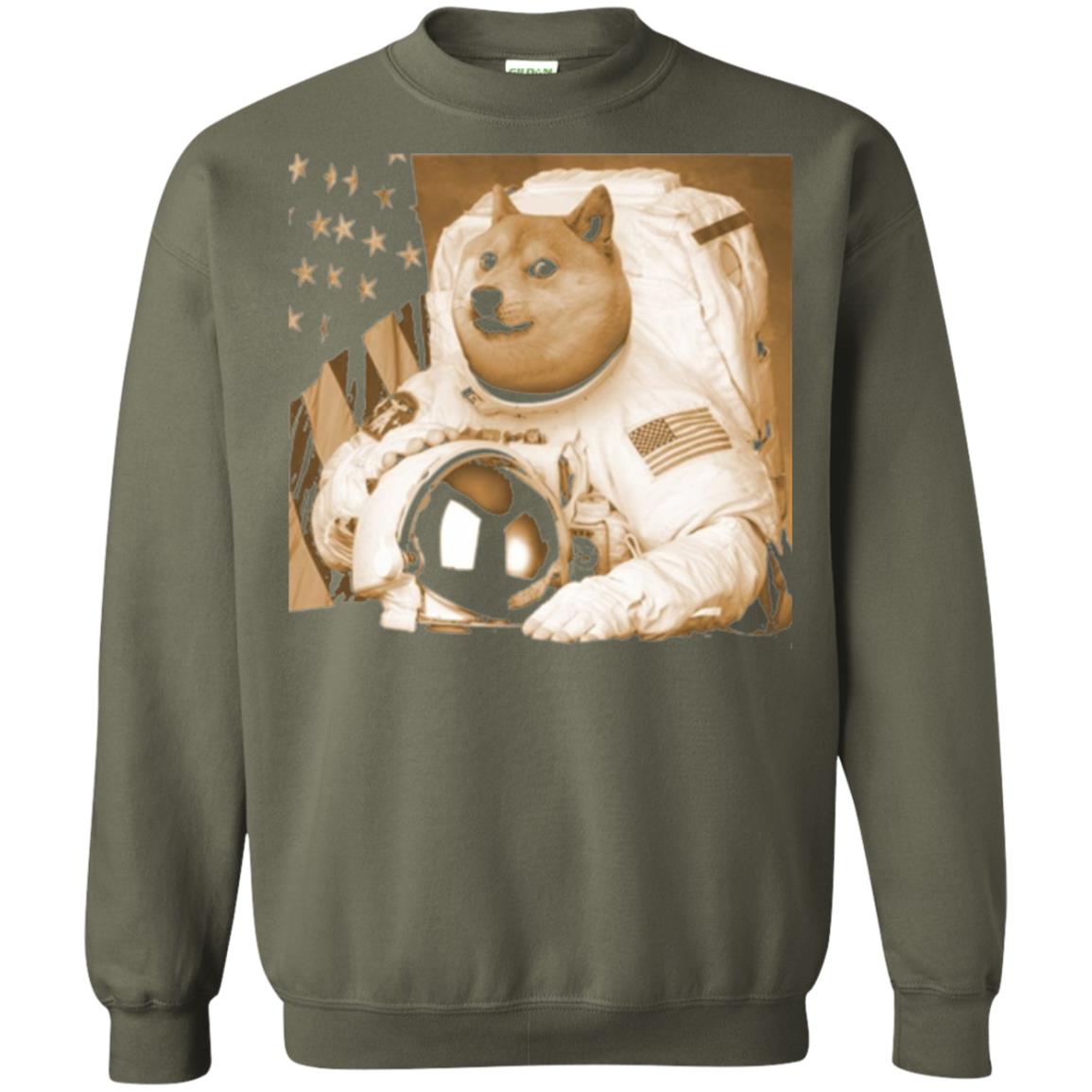 Astronomy T-shirt Dogecoin Moon Astronaut Crypto Military Green