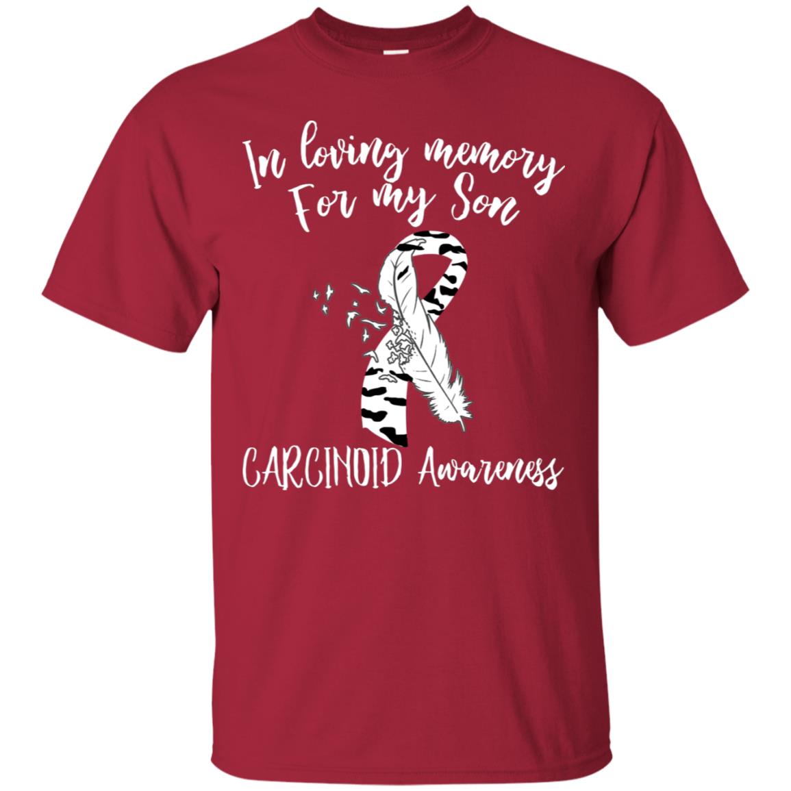 In Loving Memory For My Son Carcinoid Awarenss Zebra Stripe Ribbons Shirt Cardinal