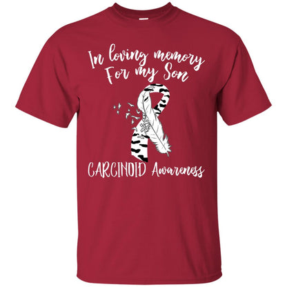 In Loving Memory For My Son Carcinoid Awarenss Zebra Stripe Ribbons Shirt Cardinal