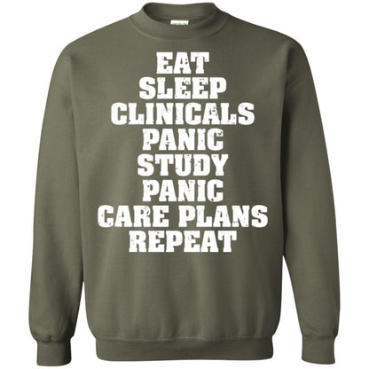 Funny Nursing Student T-shirt Eat Sleep Clinicals Panic Military Green