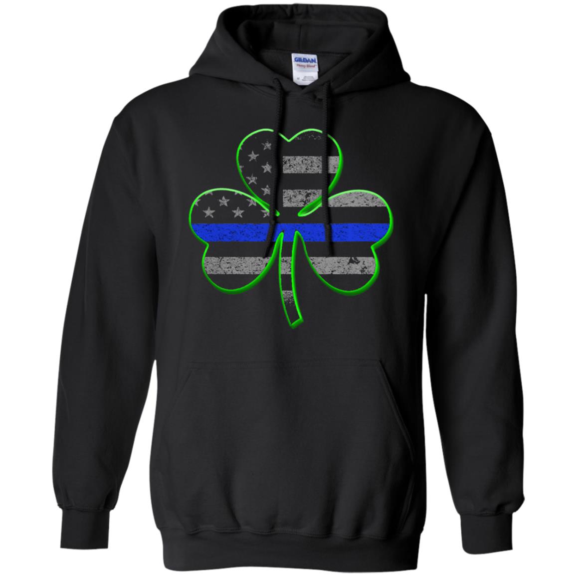 Thin Blue Line St Patrick_s Day Clover T-shirt Black