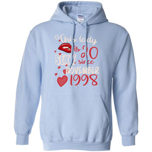 This Lady Is 20 Sexy Since November 1998 20th Birthday Shirt For November WomensG185 Gildan Pullover Hoodie 8 oz.