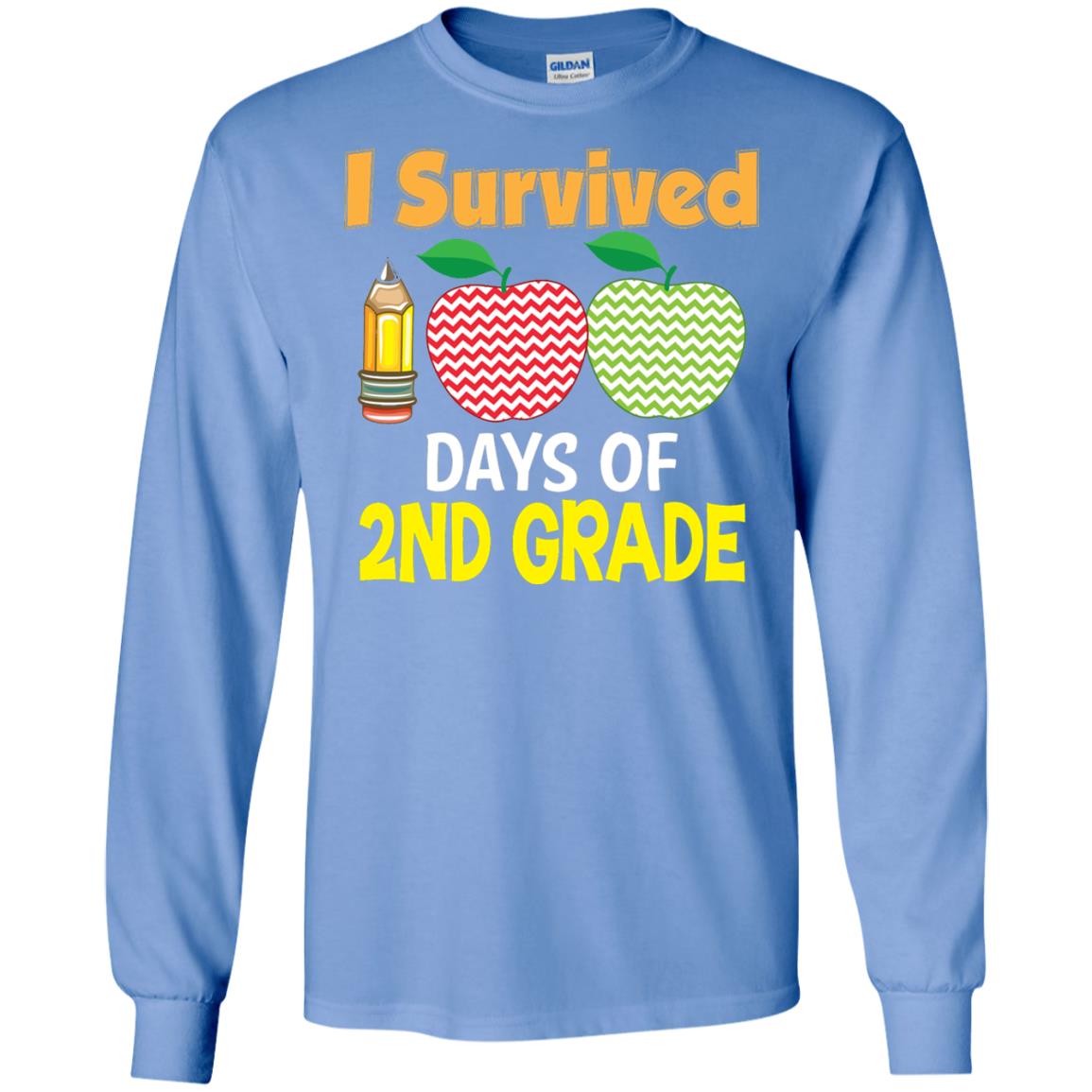Kindergarten T-shirt I Survived 100 Days Of 2nd Carolina Blue