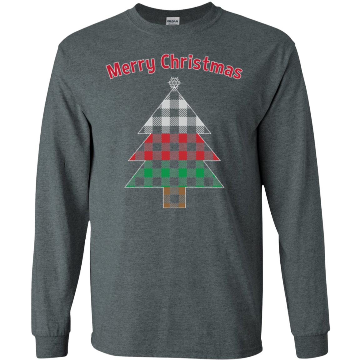 Unique Buffalo Plaid Tree Christmas Matching Pajama T-shirt Dark Heather