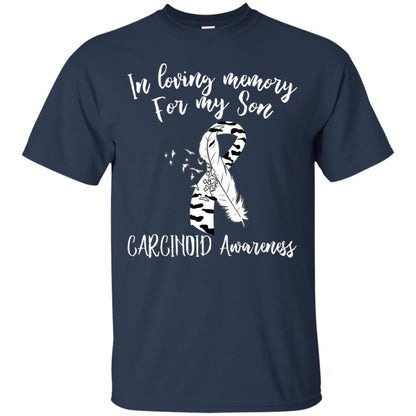 In Loving Memory For My Son Carcinoid Awarenss Zebra Stripe Ribbons Shirt Navy