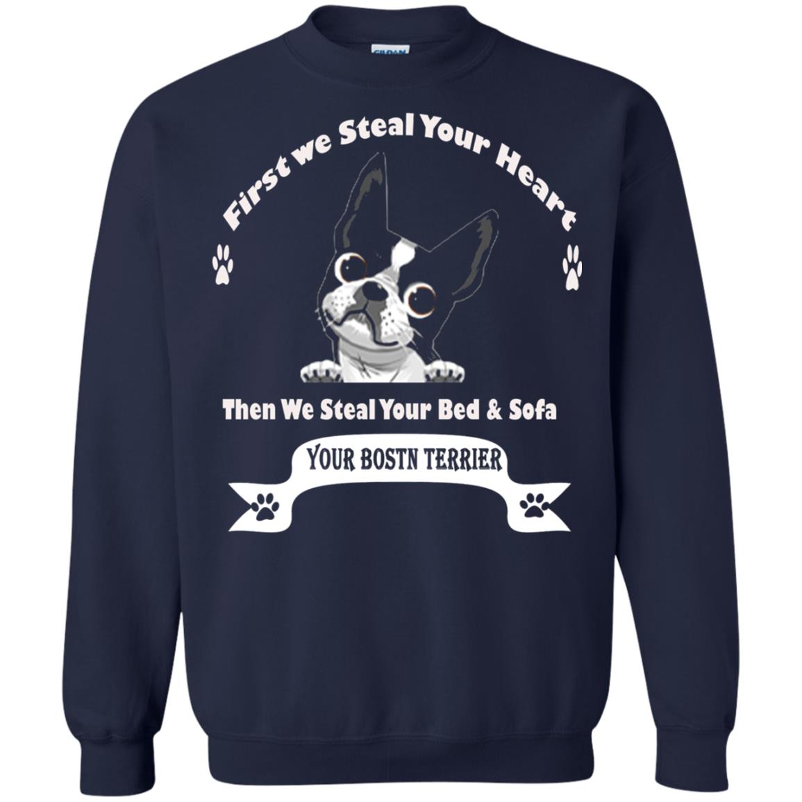 Frist We Steal Your Heart Boston Terrier T-shirt Navy