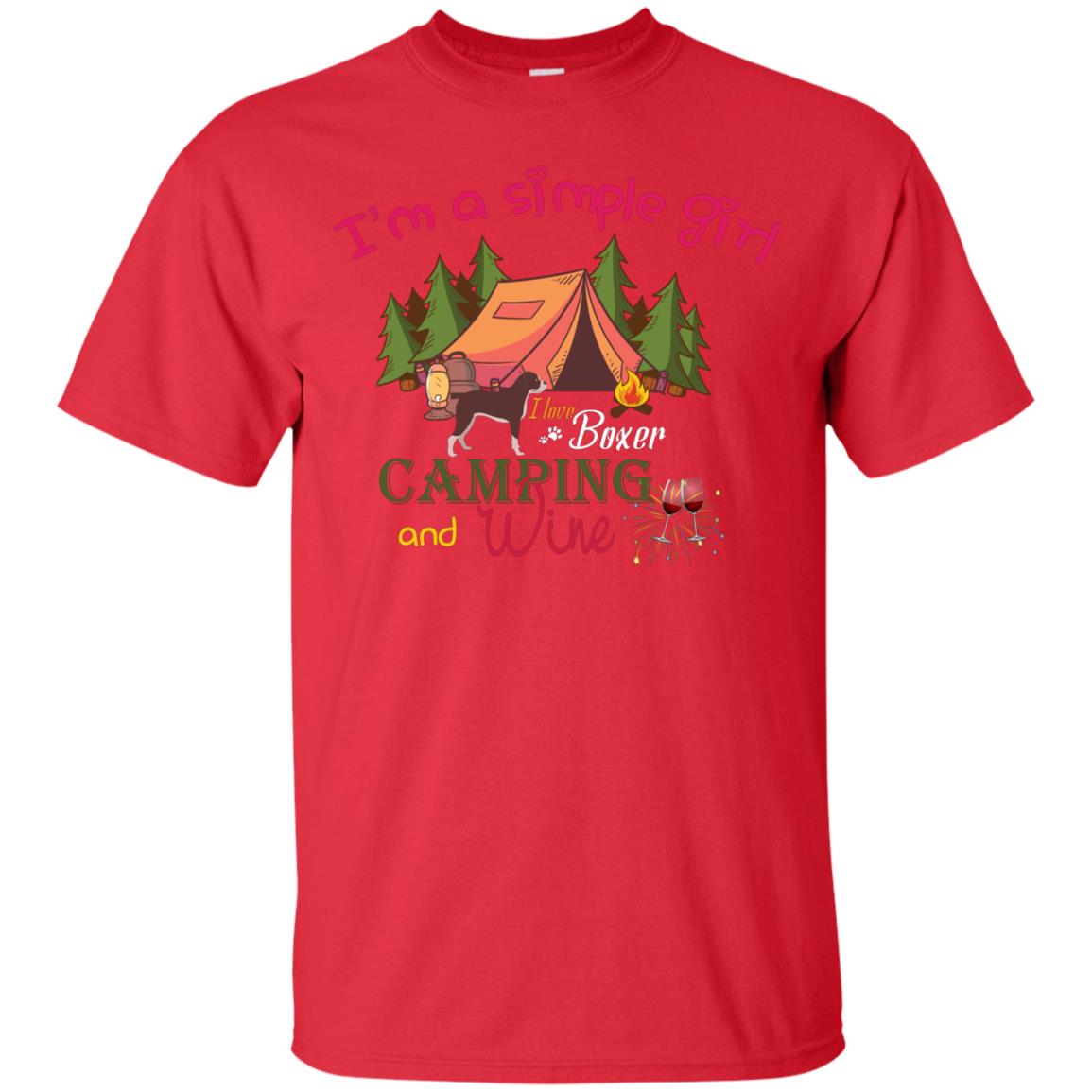 I’m A Simple Girl I Love Boxer Dog Camping And Wine Shirt Red