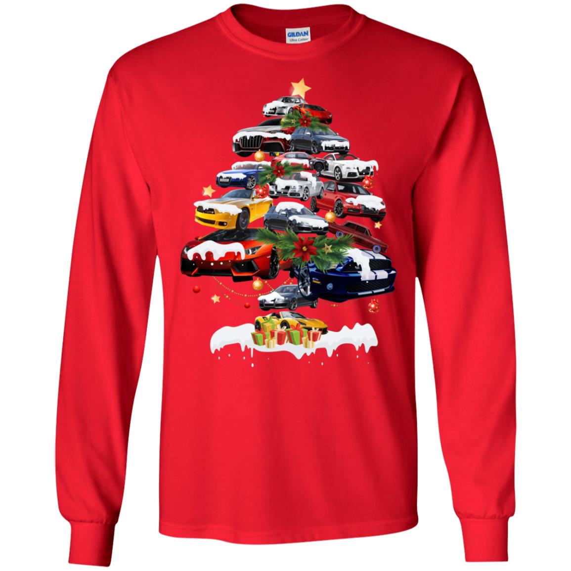 Cars Christmas Tree X-mas Gift Shirt For Mens Or Womens Red
