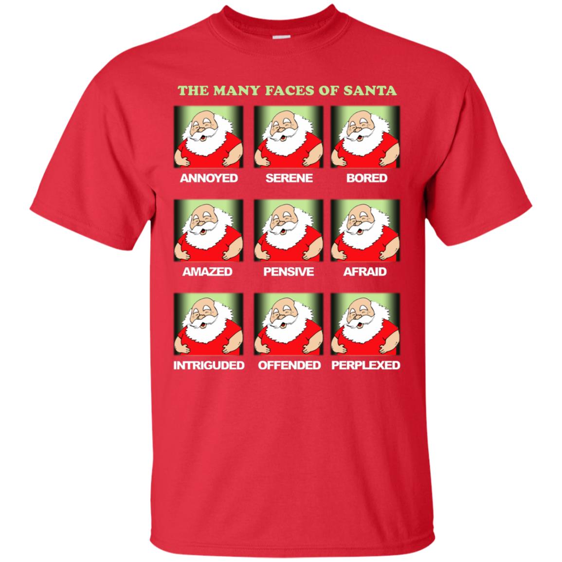 The Many Faces Of Santa Humor X-mas Gift Shirt Red