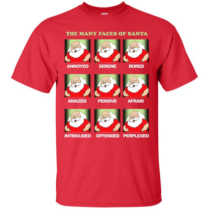 The Many Faces Of Santa Humor X-mas Gift Shirt Red