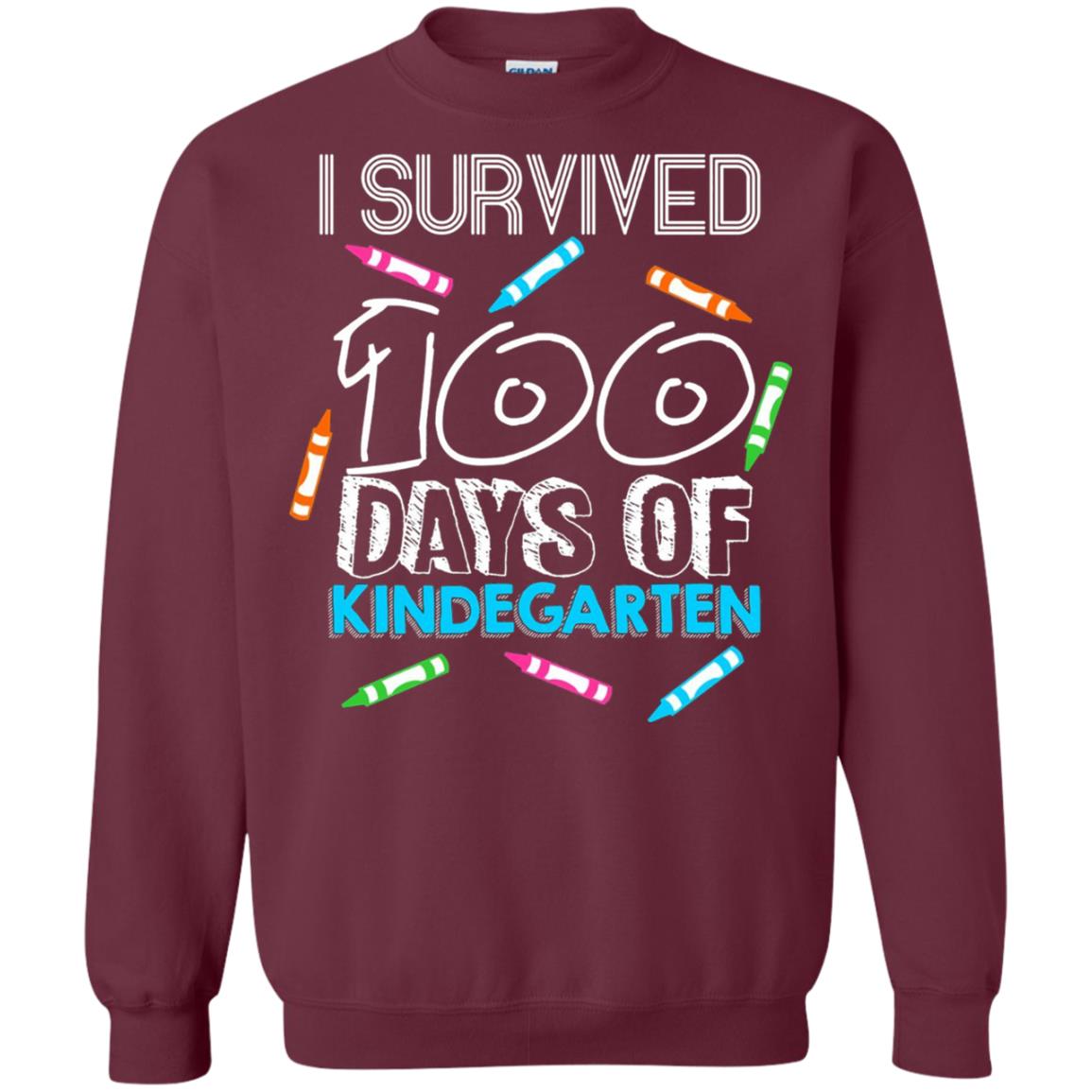 Teacher Kid T-shirt I Survived 100 Days Of Kindergarten Maroon