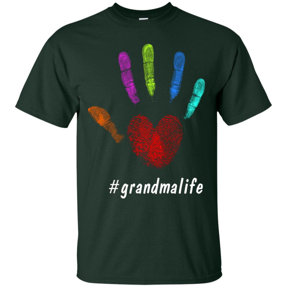 Grandma Life Fingerprint Heart Hand Grandmom Grandmother Shirt Forest