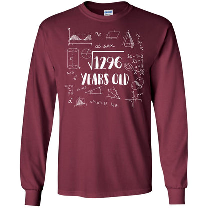 Square Root Of 1296 36th Birthday 36 Years Old Math T-shirt Maroon