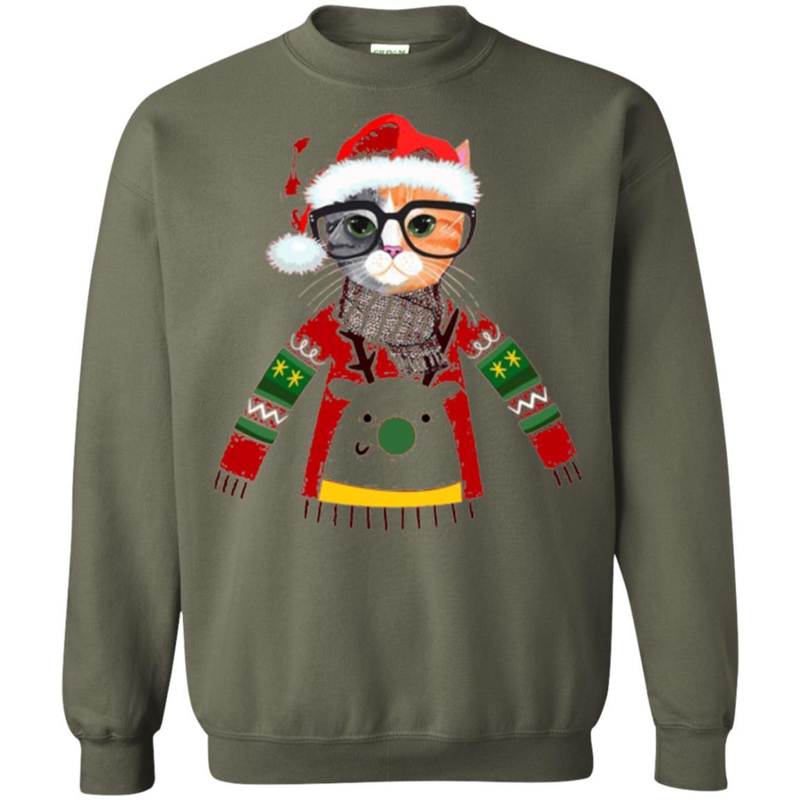 Christmas T-shirt Cat Lover Meowy Christmas T-shirt Military Green