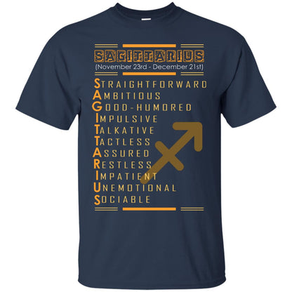 Sagittarius Birthday Shirt Straightforward Ambitious Good Humored Impulsive Talkative Navy