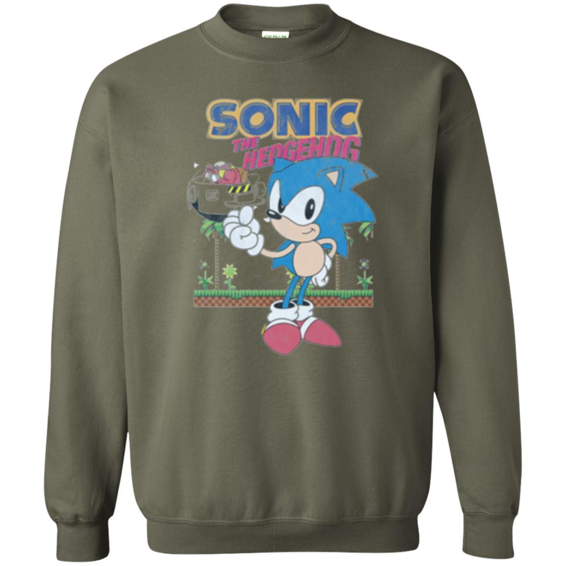 Gamer T-shirt Sega Sonic The Hedgehog Battles Dr. Eggman Robotnik Military Green
