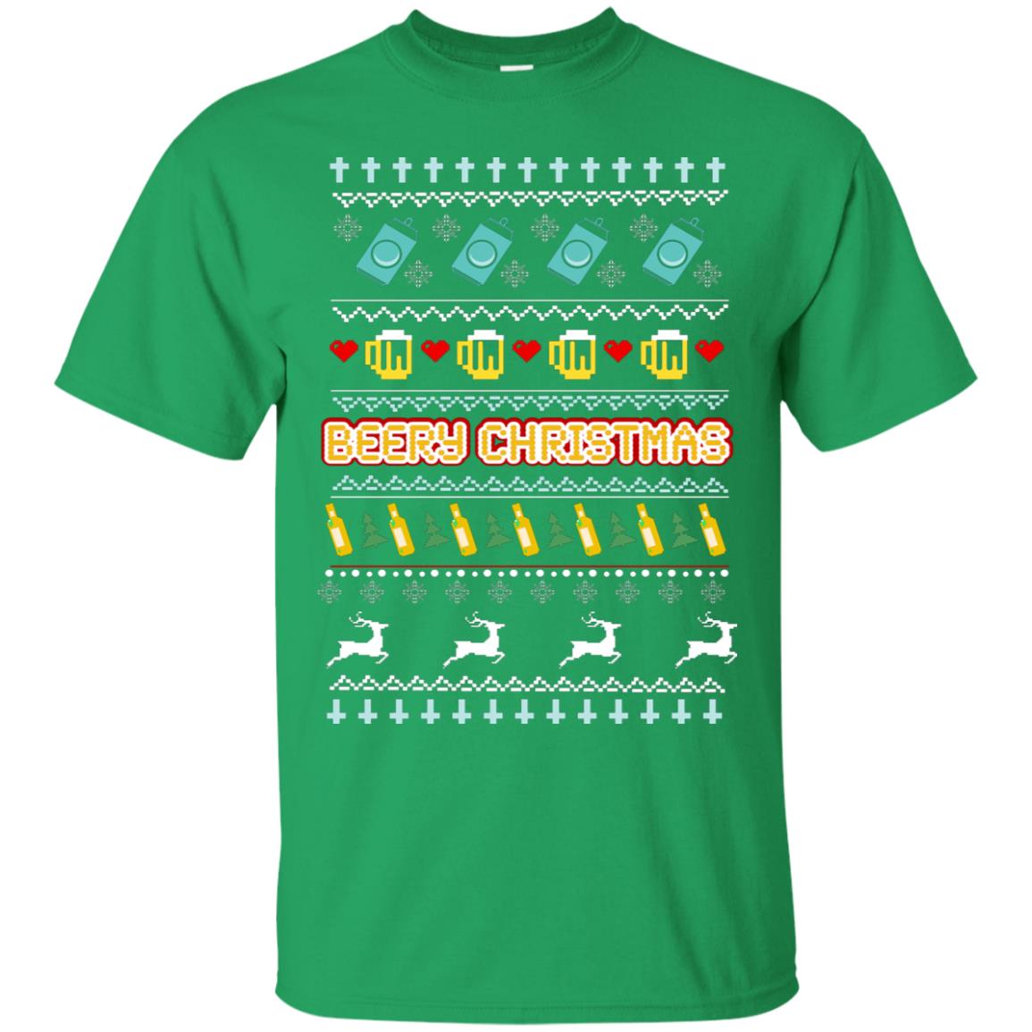 Beery Christmas Merry X-mas Beer Drinking Lovers Gift Shirt Irish Green