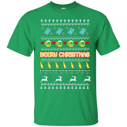 Beery Christmas Merry X-mas Beer Drinking Lovers Gift Shirt Irish Green