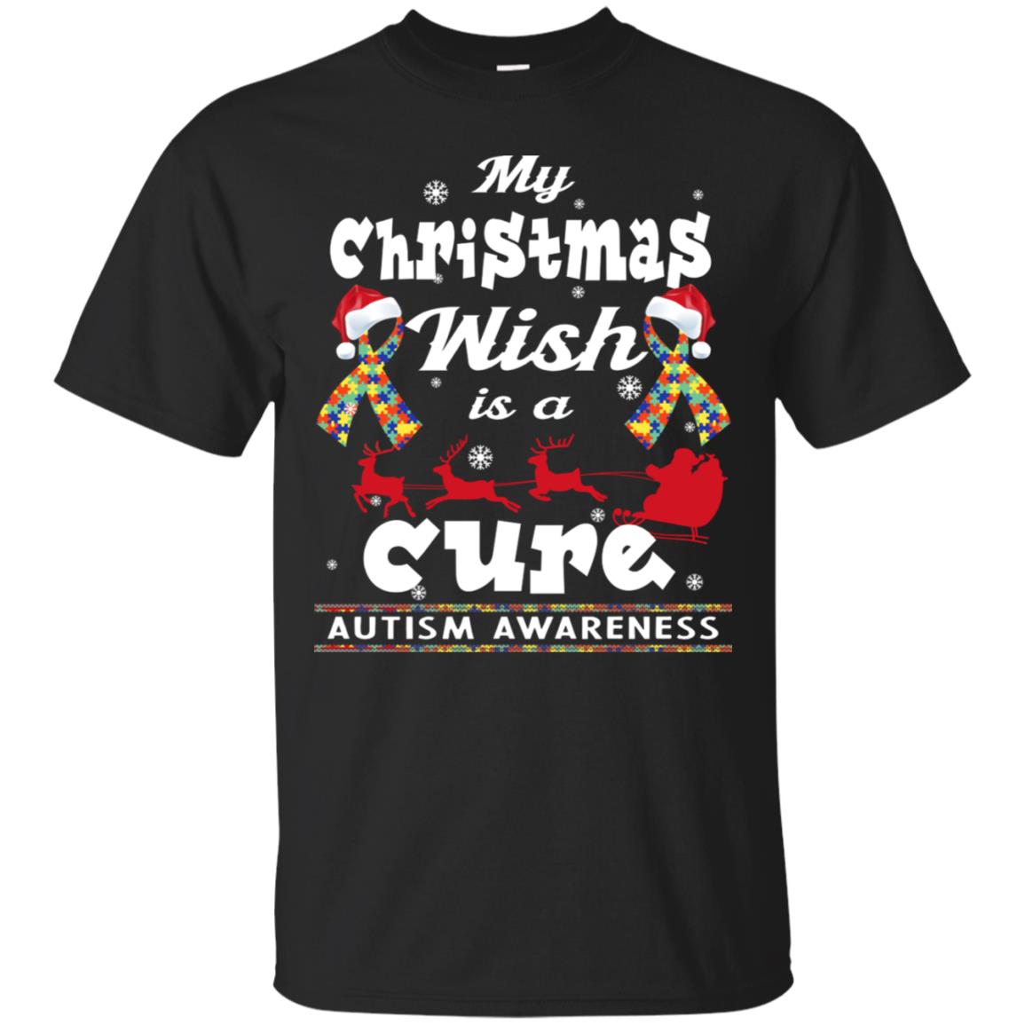 My Christmas Wish Is A Cure Autism Awareness X-mas Gift Shirt Black