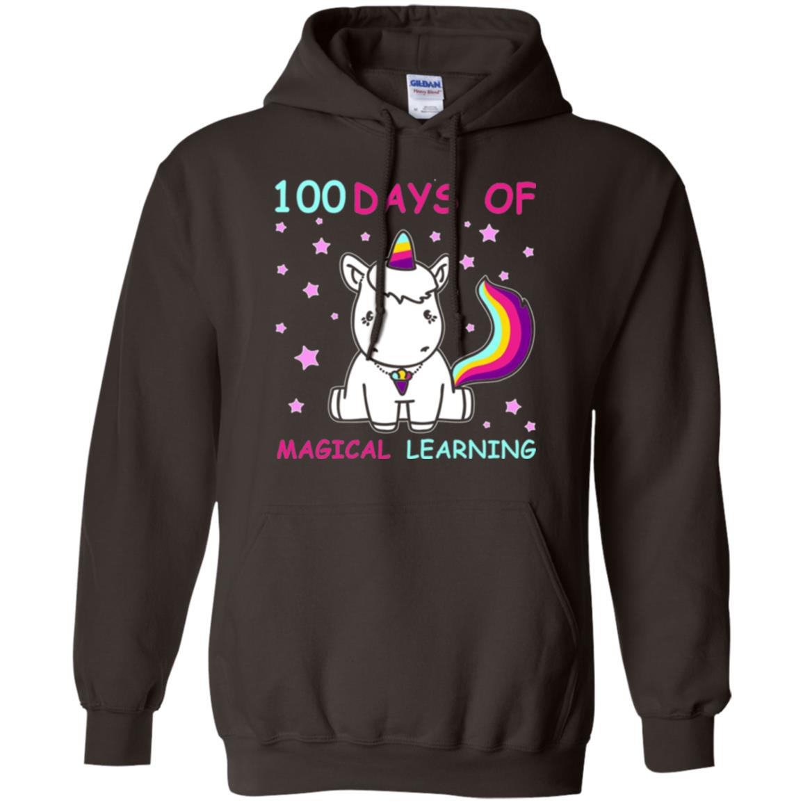 Unicorn Lover T-shirt 100 Days Of Mgical Learning Dark Chocolate
