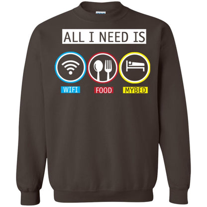 All I Need Is Wifi Food My Bed T-shirt Dark Chocolate