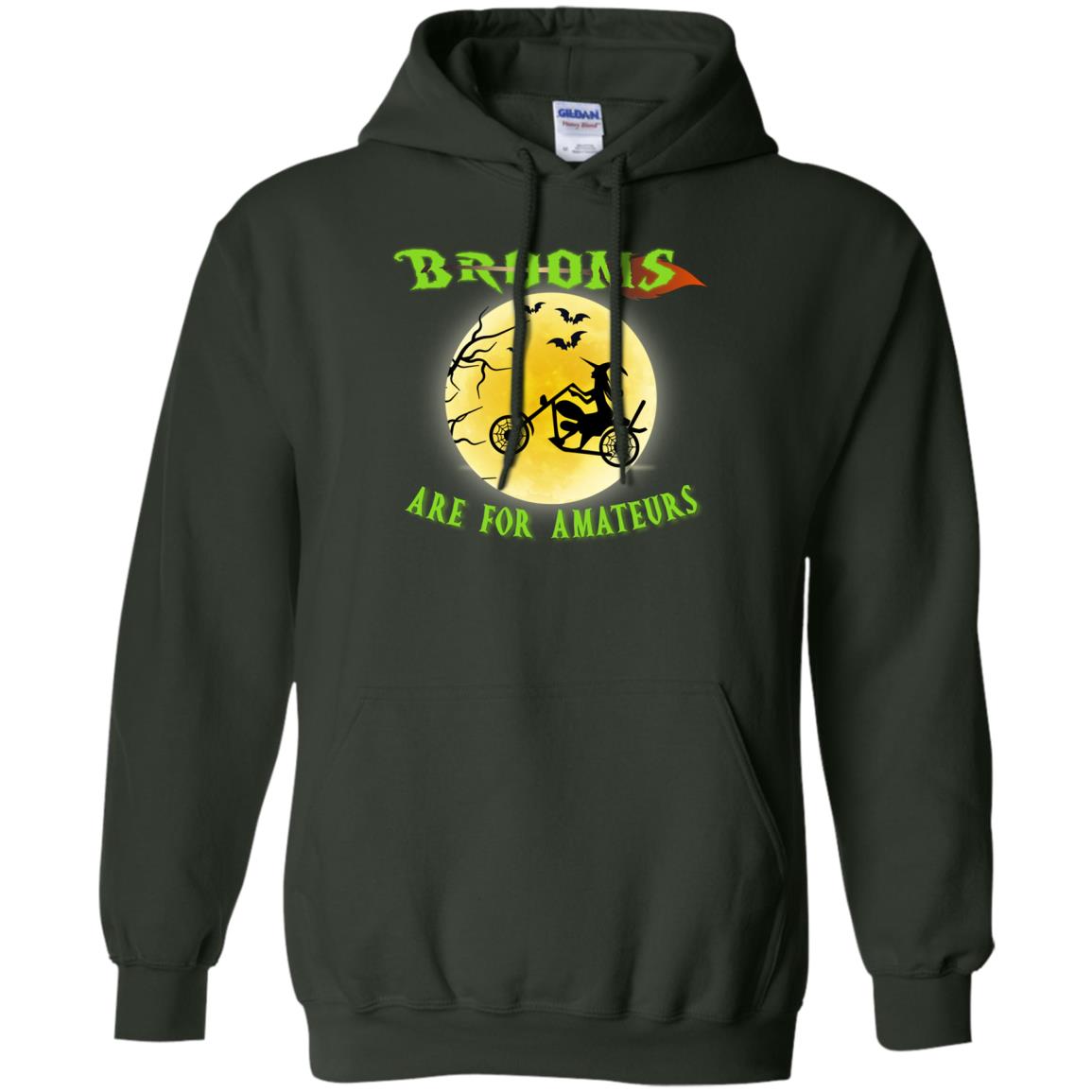 Brooms Are For Amateurs Witches Ride A Motorcycle Funny Halloween Shirt Forest Green