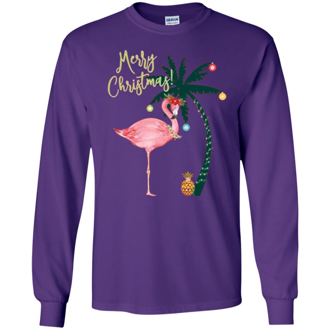 Christmas T-shirt Flamingo Merry Christmas Purple