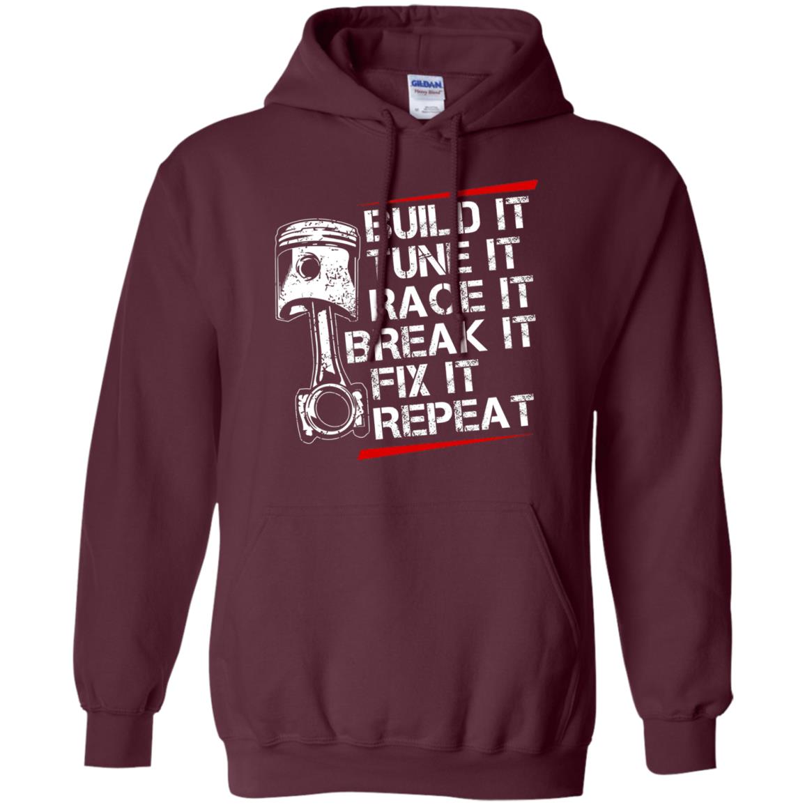 Build It Tune It Race It Break It Fix It Repeat Racecar Steps T-shirt Maroon