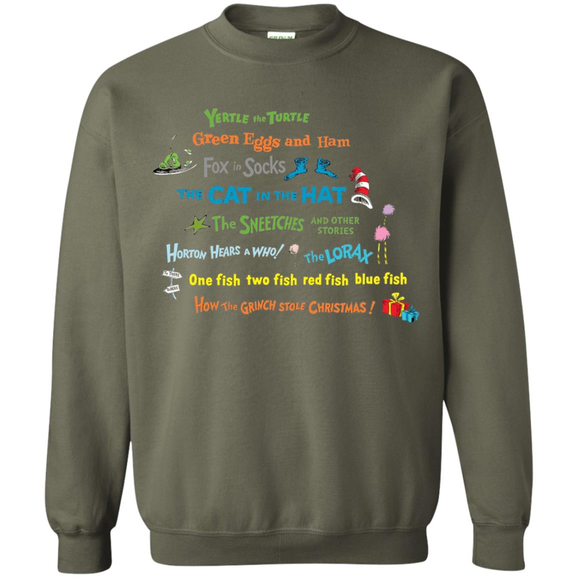 Read Across America Day T-shirt Dr. Seuss Book Title T-shirt Military Green