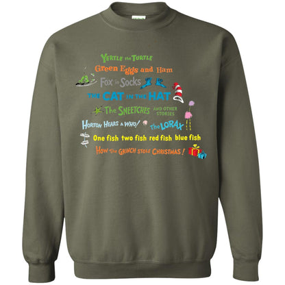 Read Across America Day T-shirt Dr. Seuss Book Title T-shirt Military Green