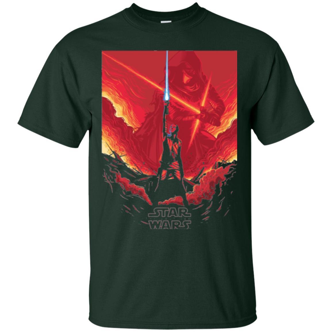 Film T-shirt Star Wars Last Jedi Rey Saber Reach Red Poster Forest Green