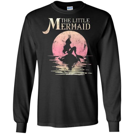 Cartoon T-shirt The Little Mermaid Ariel Rock Moon Silhouette Black