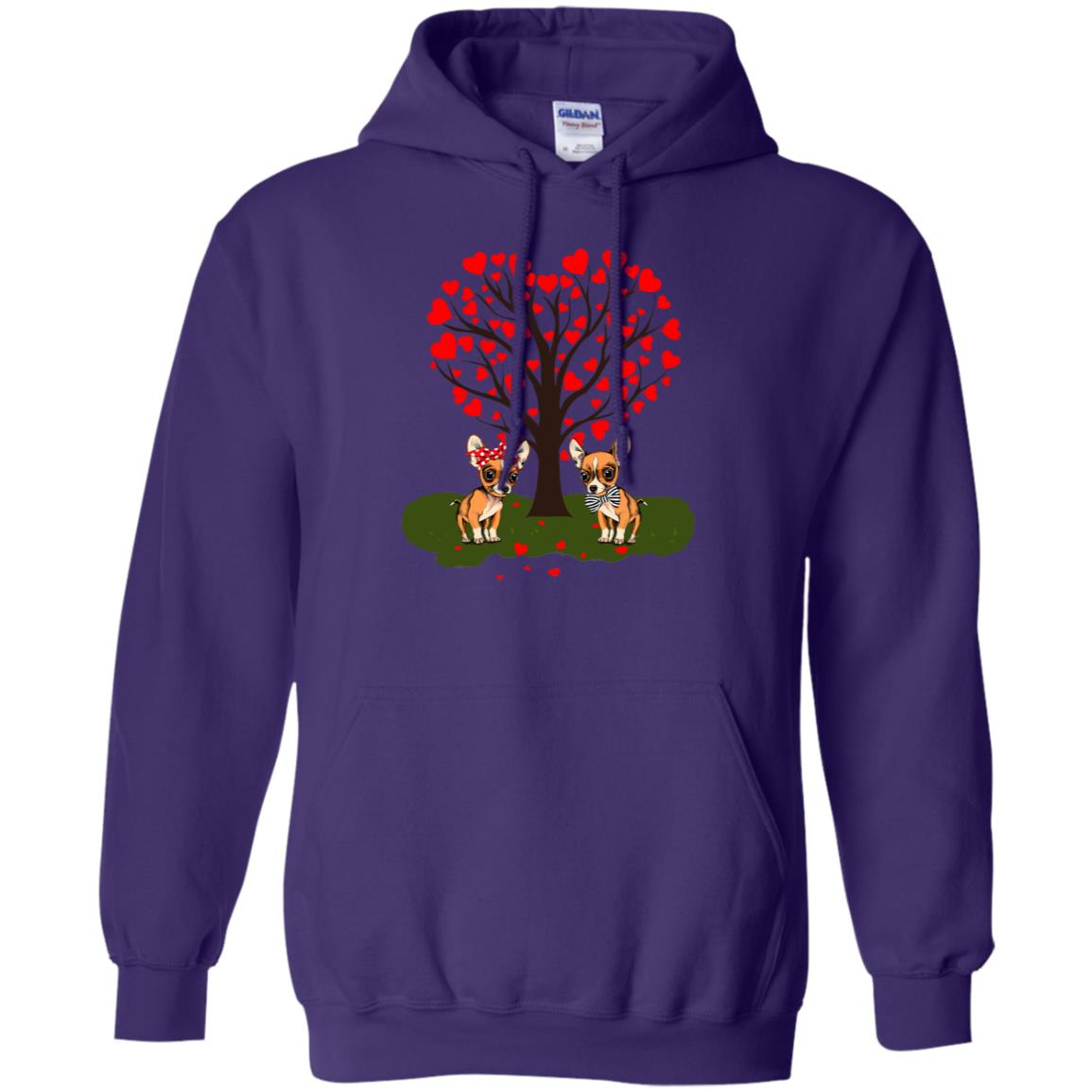Valentine Chihuahua Couple Heart Tree Shirt Purple