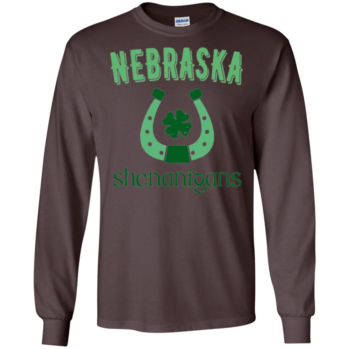 Nebraska Shenanigans Horseshoe Clover St Patrick_s Day T-shirt Dark Chocolate