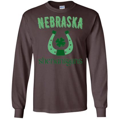 Nebraska Shenanigans Horseshoe Clover St Patrick_s Day T-shirt Dark Chocolate