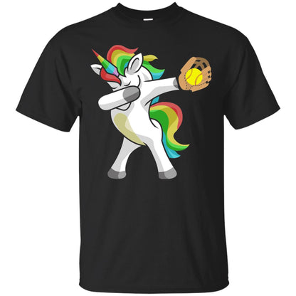 Dabbing Unicorn Softball T-shirt Funny Dabbing Black