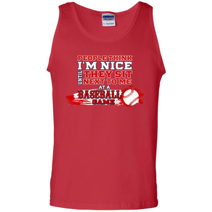 People Think I'm Nice Until They Sit Next To Me At A Baseball Game Shirt For Mens Or Womens Red