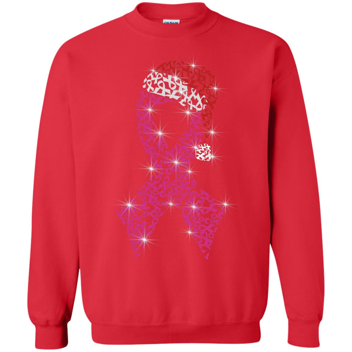 Pink Ribbon With Santa Hat Breast Cancer Awareness X-mas Gift Shirt Red