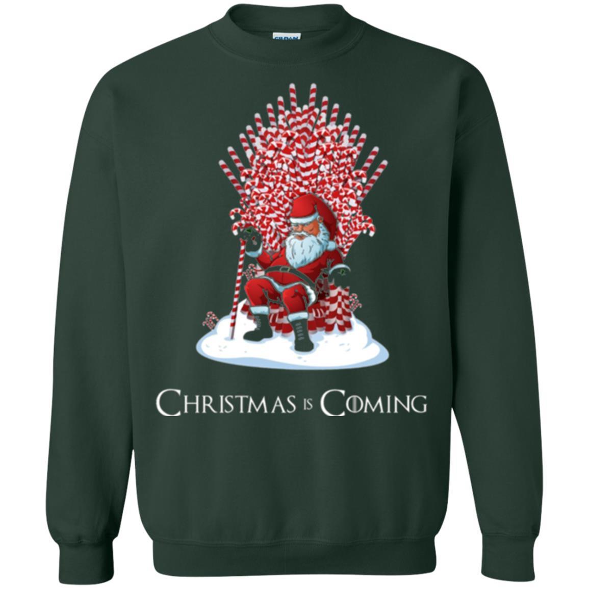 Funny Christmas T-shirt Santa Candy Cane Throne Forest Green